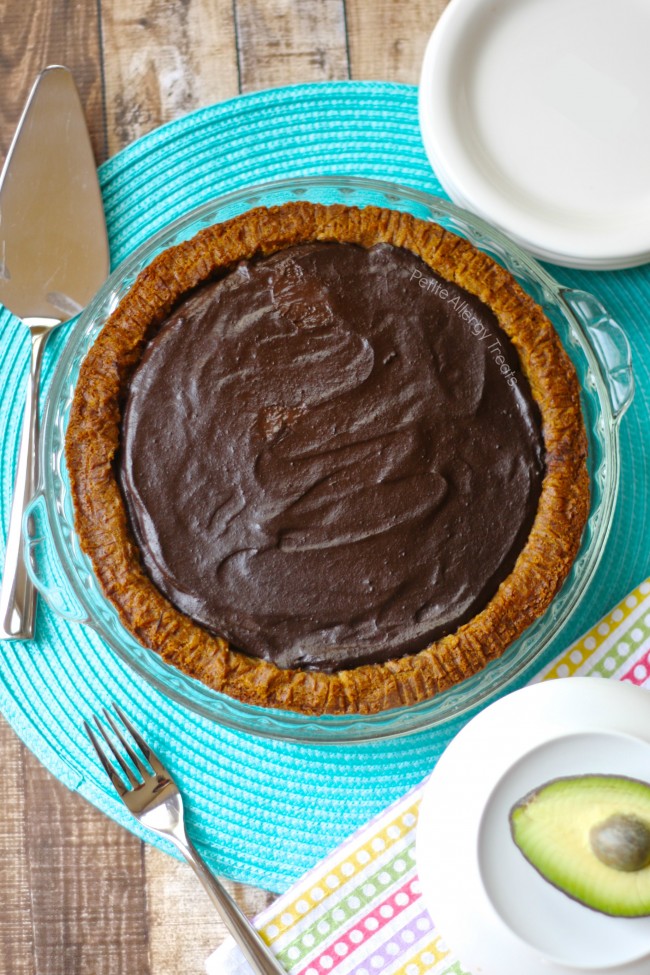 Chocolate Silk Pie with Avocado (gluten free Vegan dairy free) Decadent chocolate and avocado blended to a silky pie, no added fat or sugar. avocado, dairy free