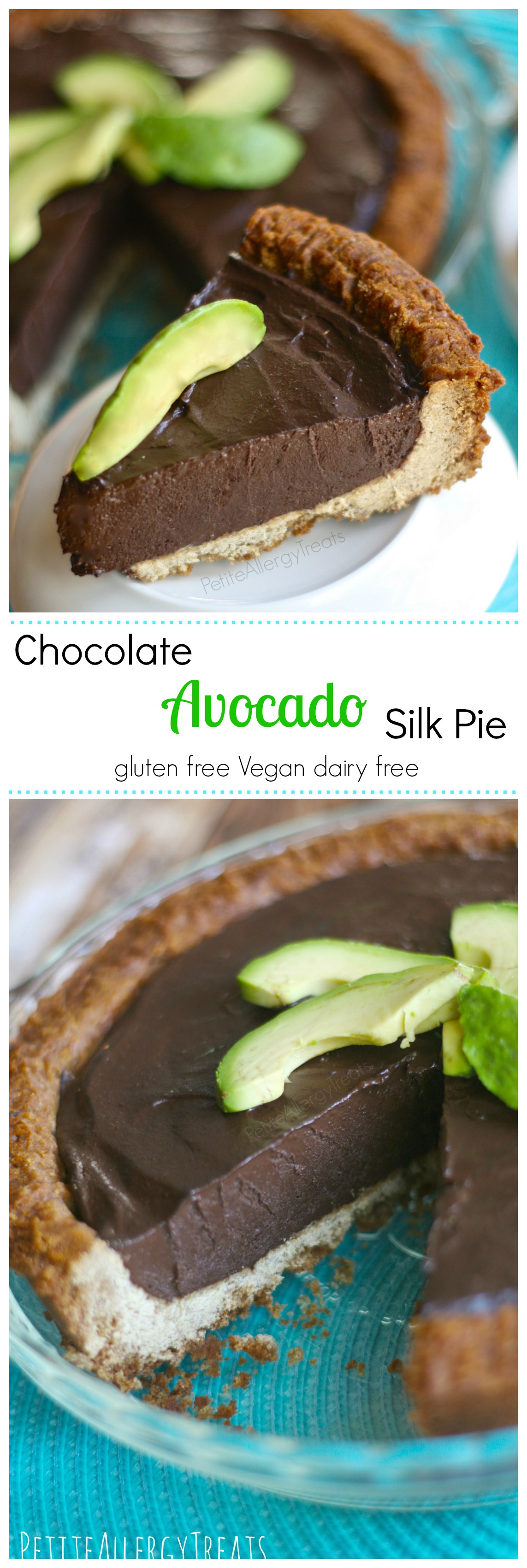 Chocolate Silk Pie with Avocado (gluten free Vegan dairy free) Decadent chocolate and avocado blended to a silky pie, no added fat or sugar. avocado, dairy free