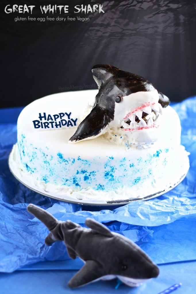 Shark Cake (egg free dairy free gluten free food allergies) This marshmallow fondant chocolate cake is a scary shark perfect for shark week or a birthday party. Sub Vegan marshmallows to make Vegan.