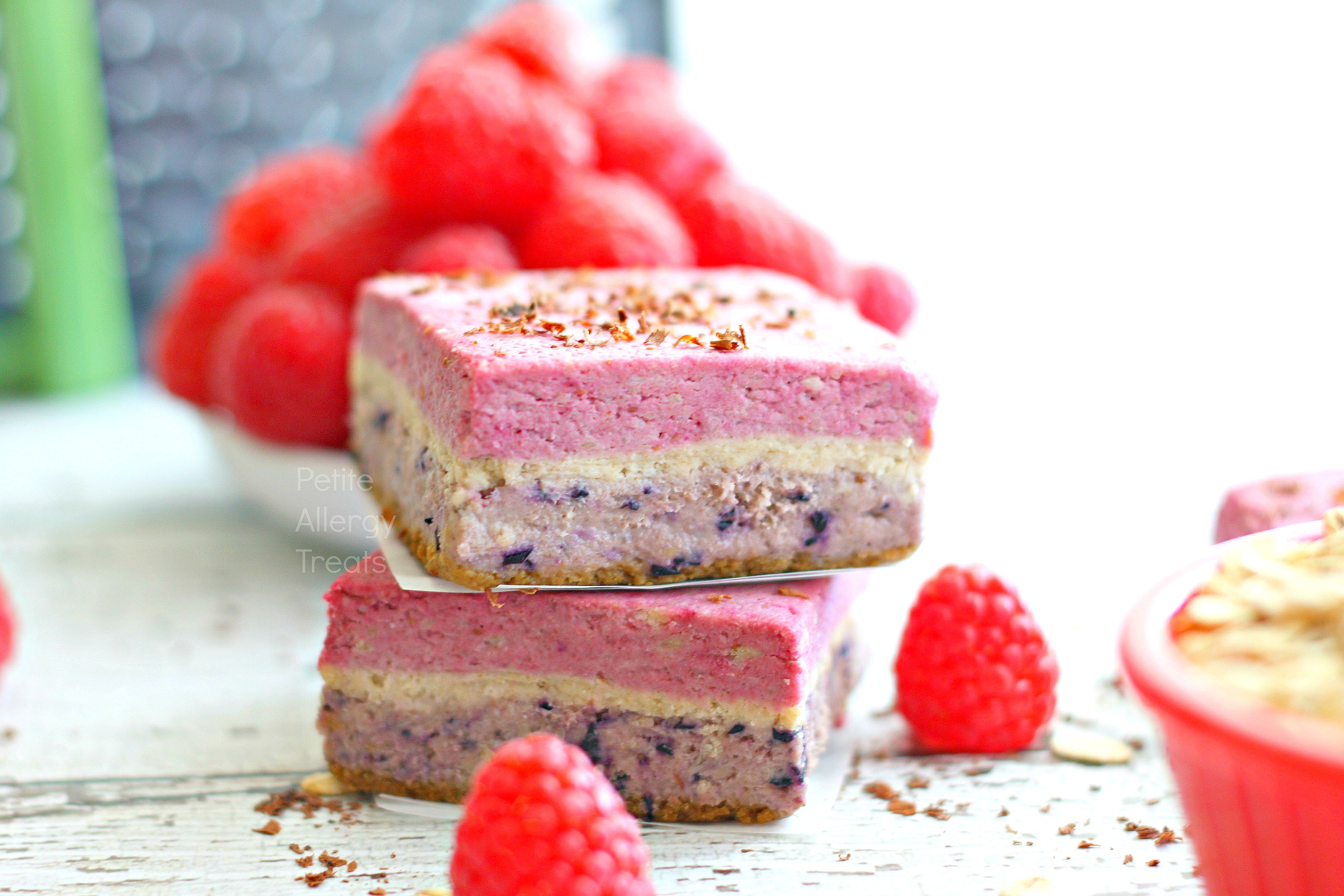 Raspberry Bars (Raw Vegan Gluten Free)|Naturally red, white and blue, bursting with raspberry!