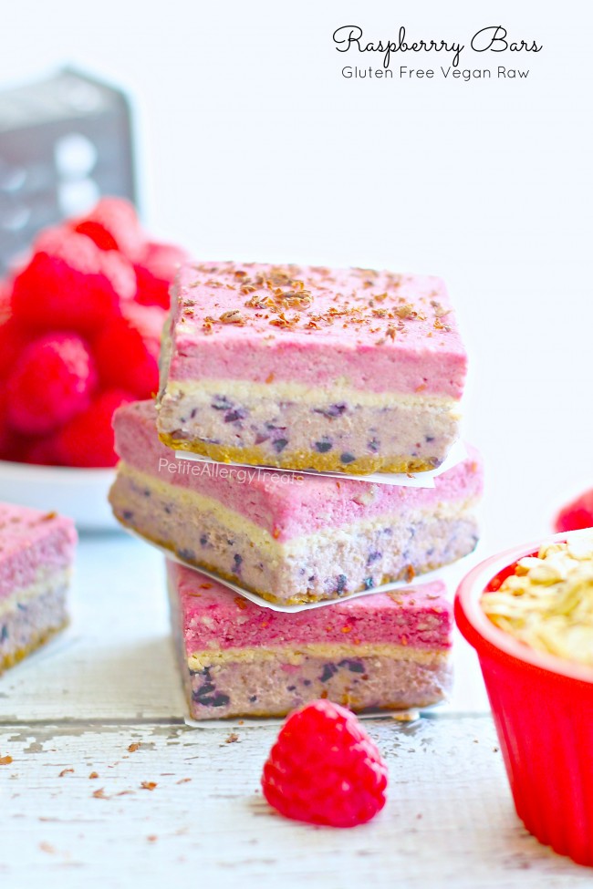 Raspberry Bars (Raw Vegan Gluten Free)|Naturally red, white and blue, bursting with raspberry and blueberry! 