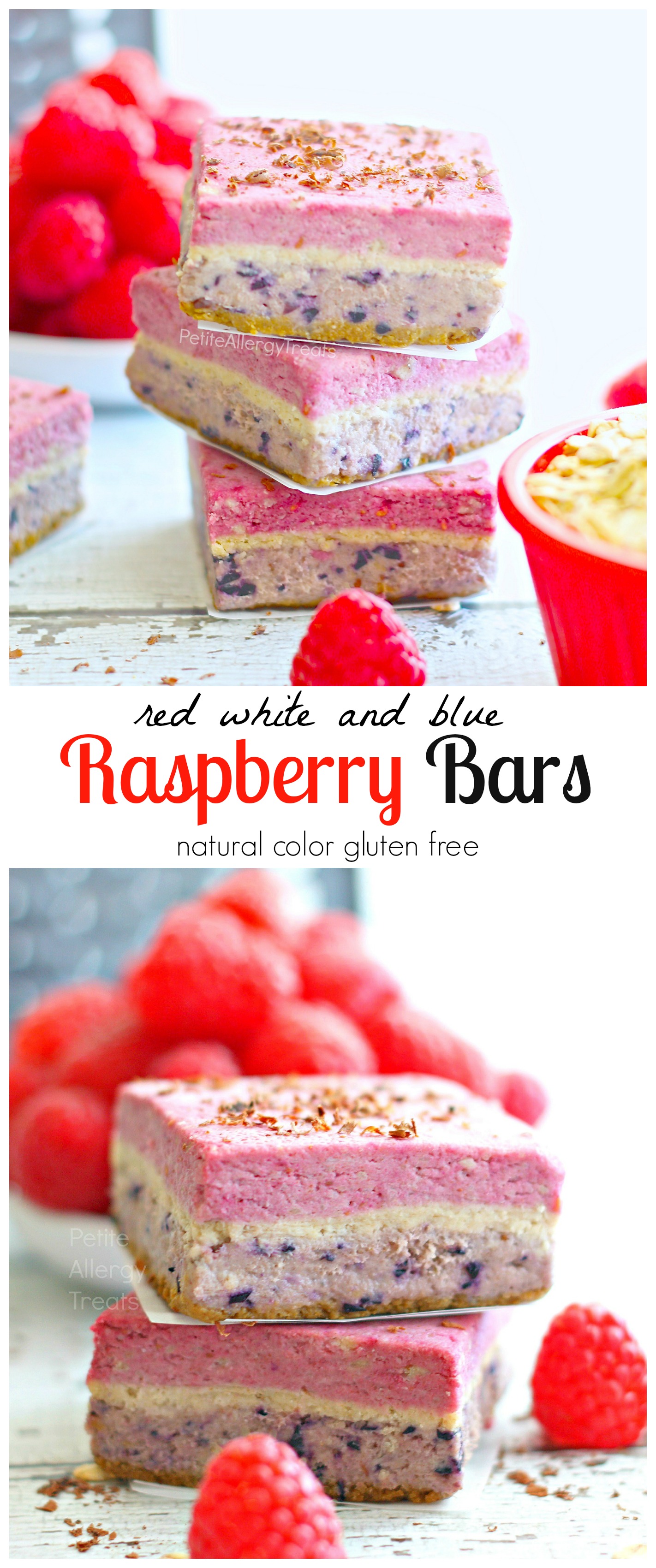 Raspberry Bars (Raw Vegan Gluten Free)|Naturally red, white and blue, bursting with raspberry!