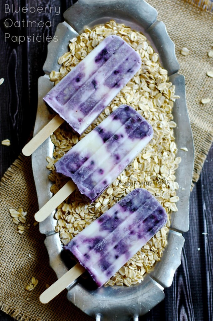 Blueberry Popsicles with Oatmeal (gluten free Vegan Option) Breakfast as a popsicle! Even sweetened with maple syrup like hot oatmeal.