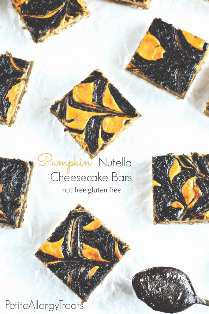 Pumpkin Nutella Cheesecake Bars (gluten free egg free)- Pumpkin and nut-free nutella cheesecake bars