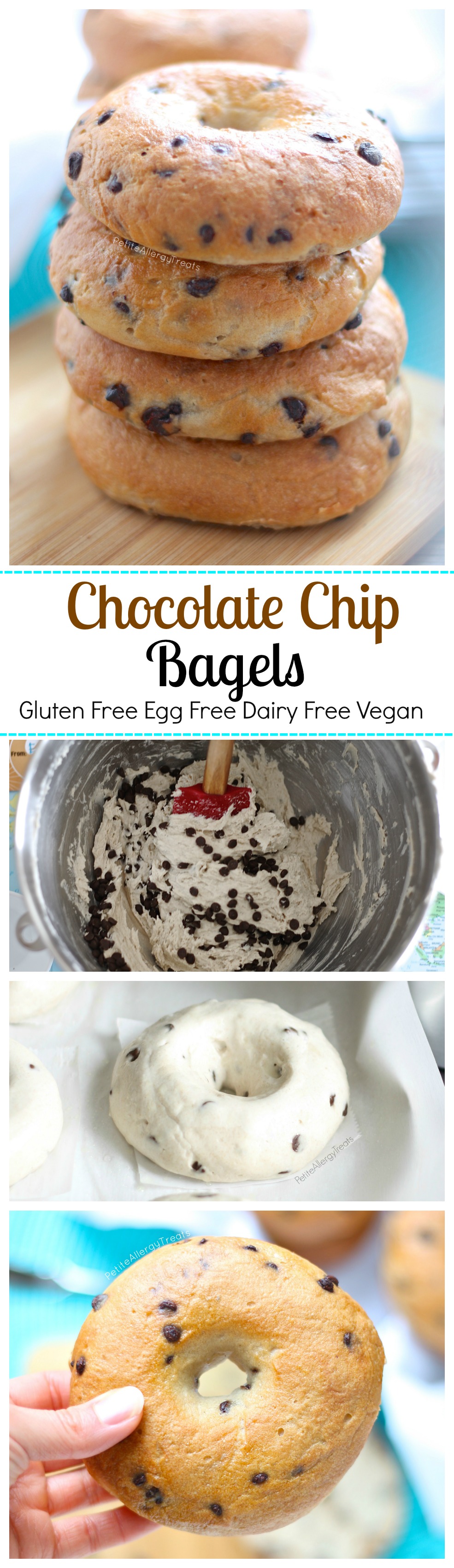 Bagels with Chocolate Chips (Gluten Free Egg Free Vegan)- Chewy bagels with bits of chocolate. Better than Panera! Allergy friendly too.