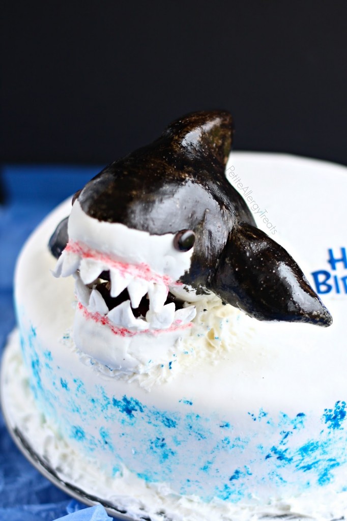 DIY Shark Cake (egg free dairy free gluten free) This marshmallow fondant chocolate cake is a scary shark perfect for shark week or a birthday party. Sub Vegan marshmallows to make Vegan.