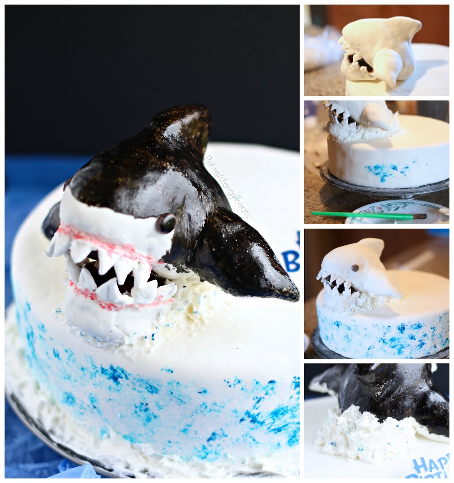 Shark Cake Tutorial (egg free dairy free gluten free) This marshmallow fondant chocolate cake is a scary shark perfect for shark week or a birthday party. Sub Vegan marshmallows to make Vegan.