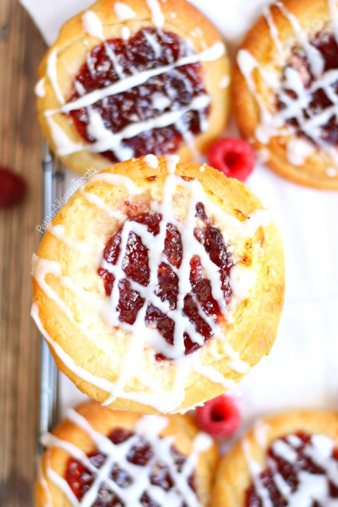 Raspberry Cheese Danish (gluten free egg free Vegan option) Delicious raspberry filled mascarpone cheese pastries