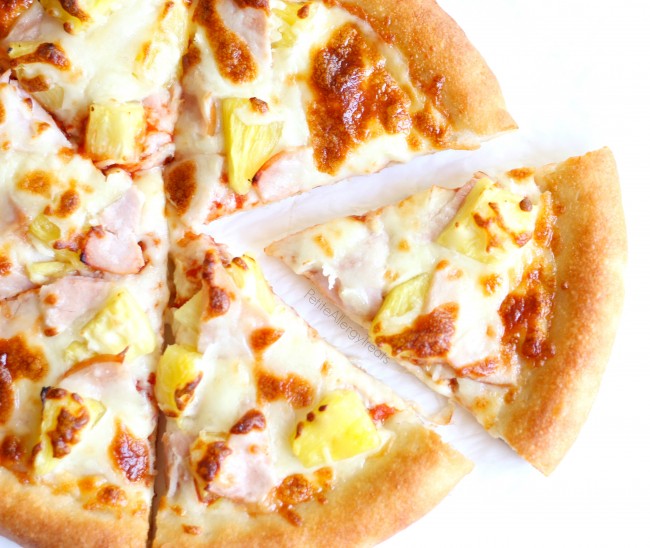 Hawaiian Pineapple Pizza (gluten free egg free)- Combine salty and sweet with an unbelievable puffy gluten free pizza crust