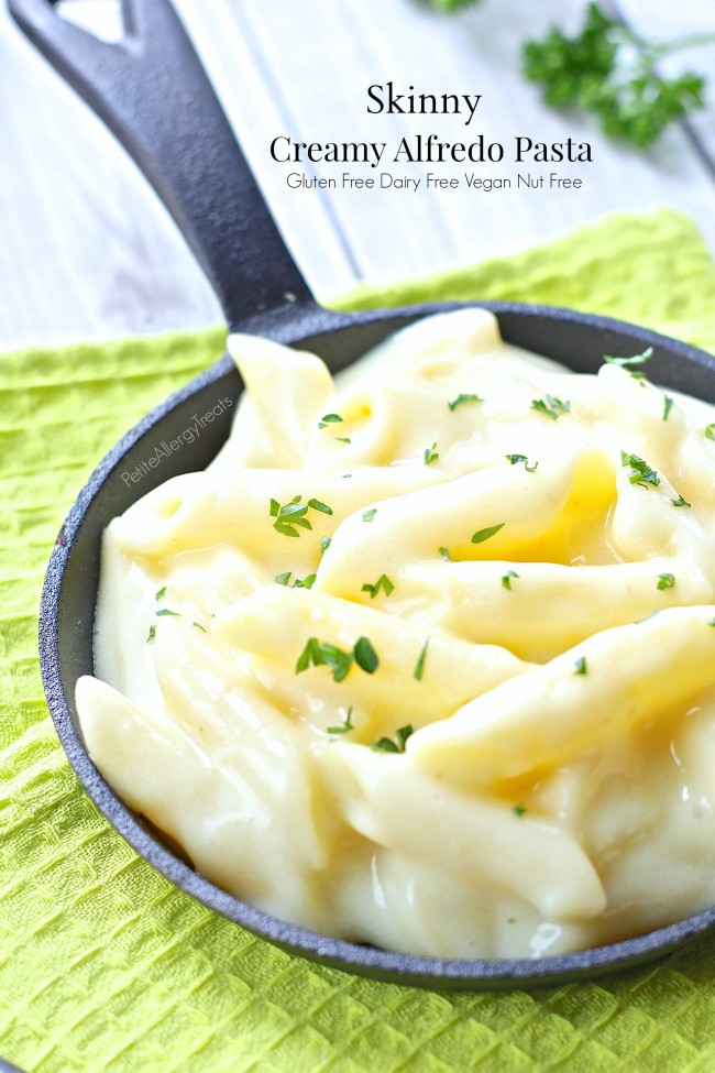 Healthy Alfredo Sauce (dairy free, nut free Vegan)  Made with gluten free pasta this easy healthy sauce uses potato to make it super creamy and light. No added oil.