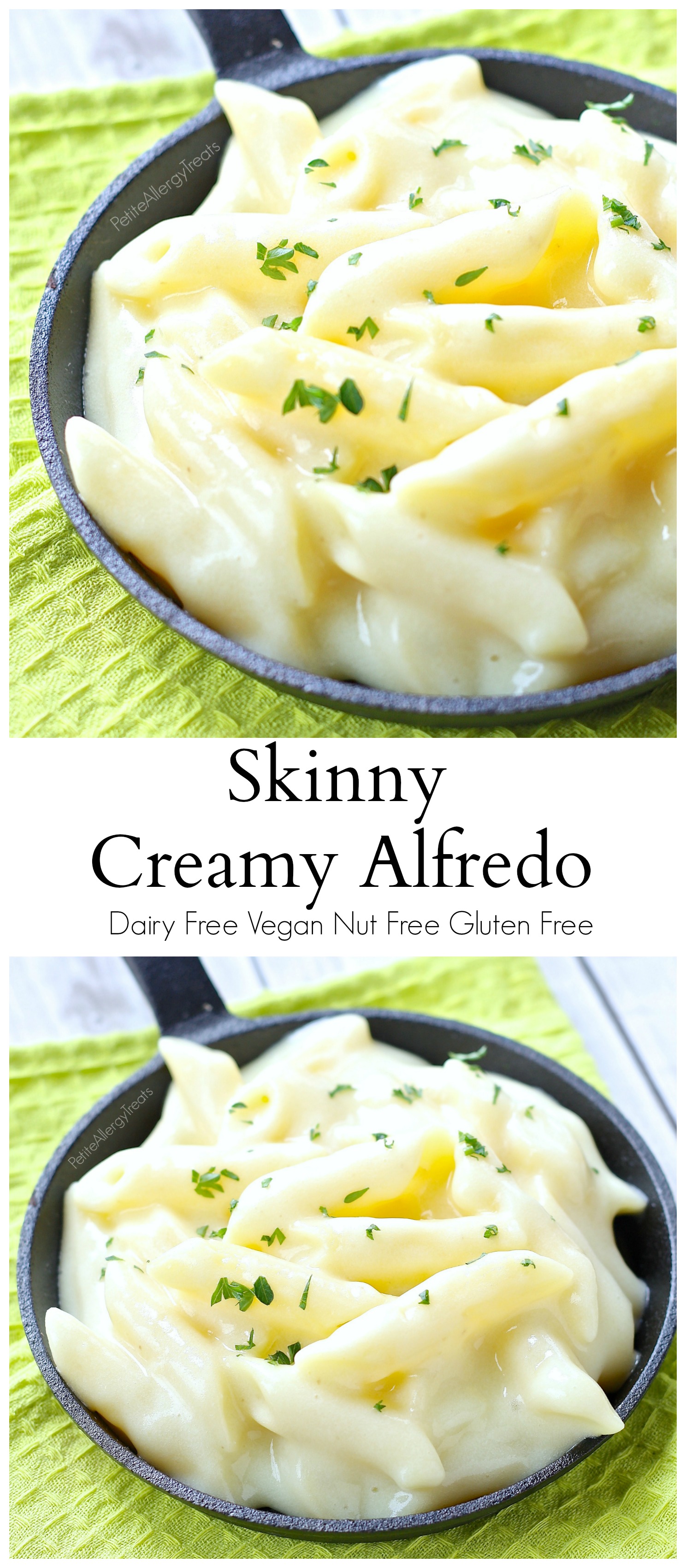 Healthy Creamy Alfredo Sauce (dairy free, nut free Vegan)  Made with gluten free pasta this easy sauce uses potato to make it super creamy and light. No added oil.