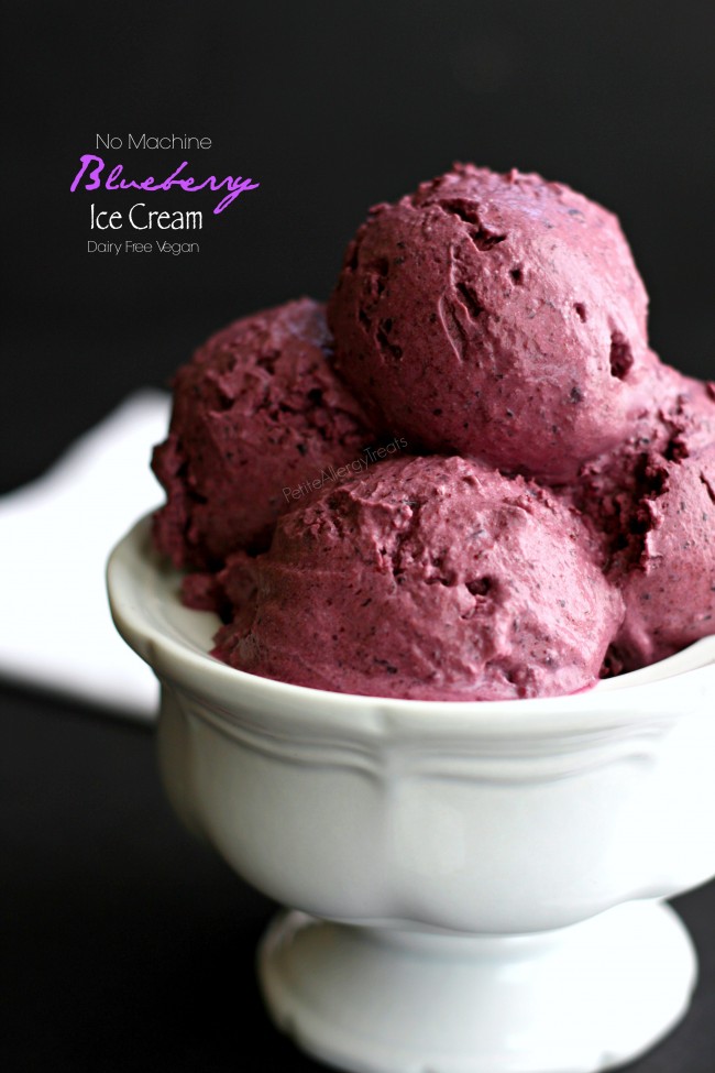 Blueberry Ice Cream (dairy free vegan) No churn 3 ingredients make this creamy treat bursting with real blueberries!