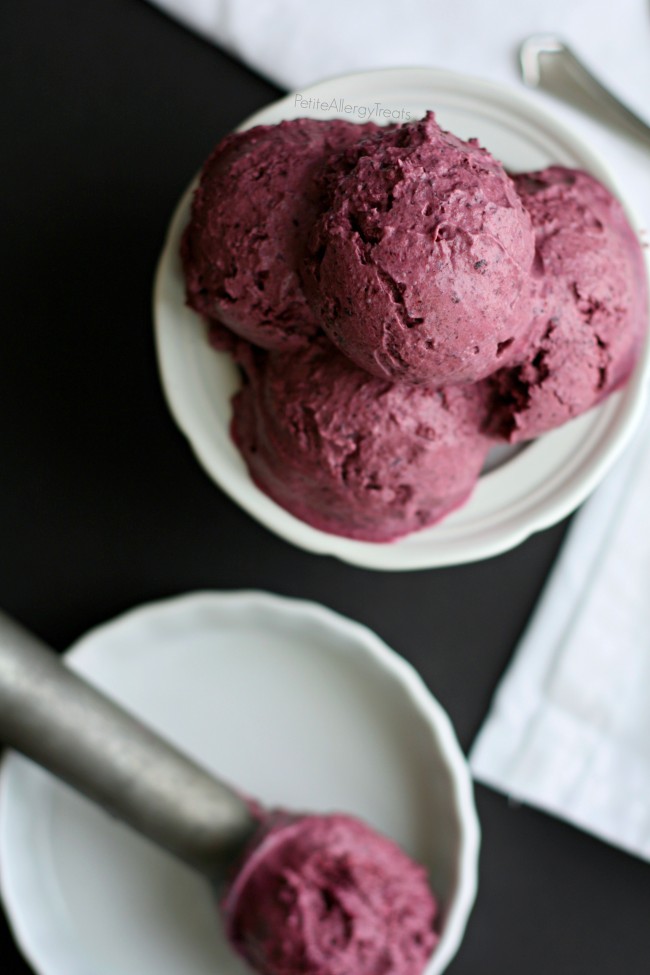 Blueberry Ice Cream- No churn (dairy free vegan)- 3 ingredients make this creamy no machine required, treat bursting with real blueberries!