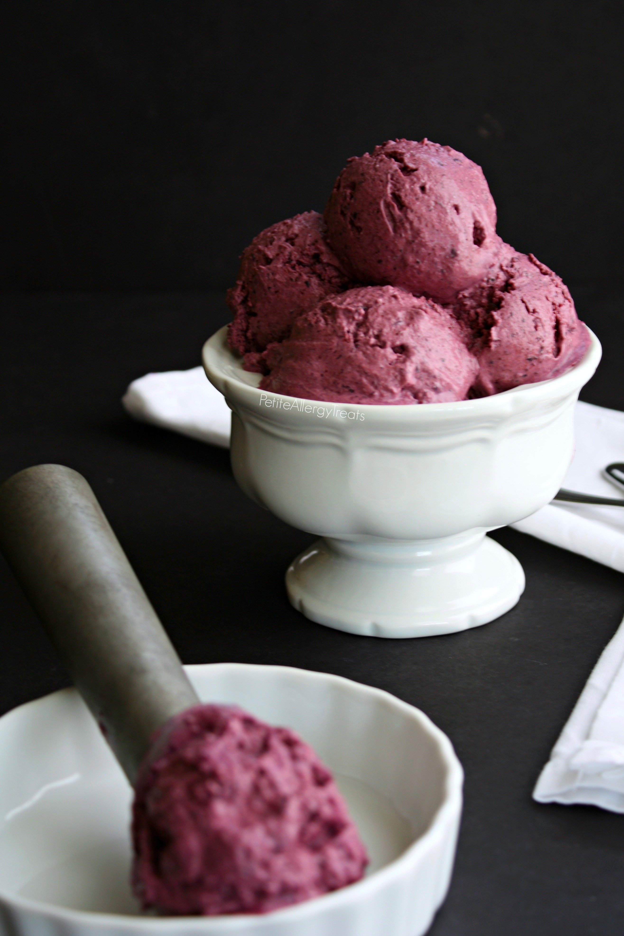 Dairy Free Blueberry Ice Cream- No churn (vegan)- 3 ingredients make this creamy no machine required, treat bursting with real blueberries!