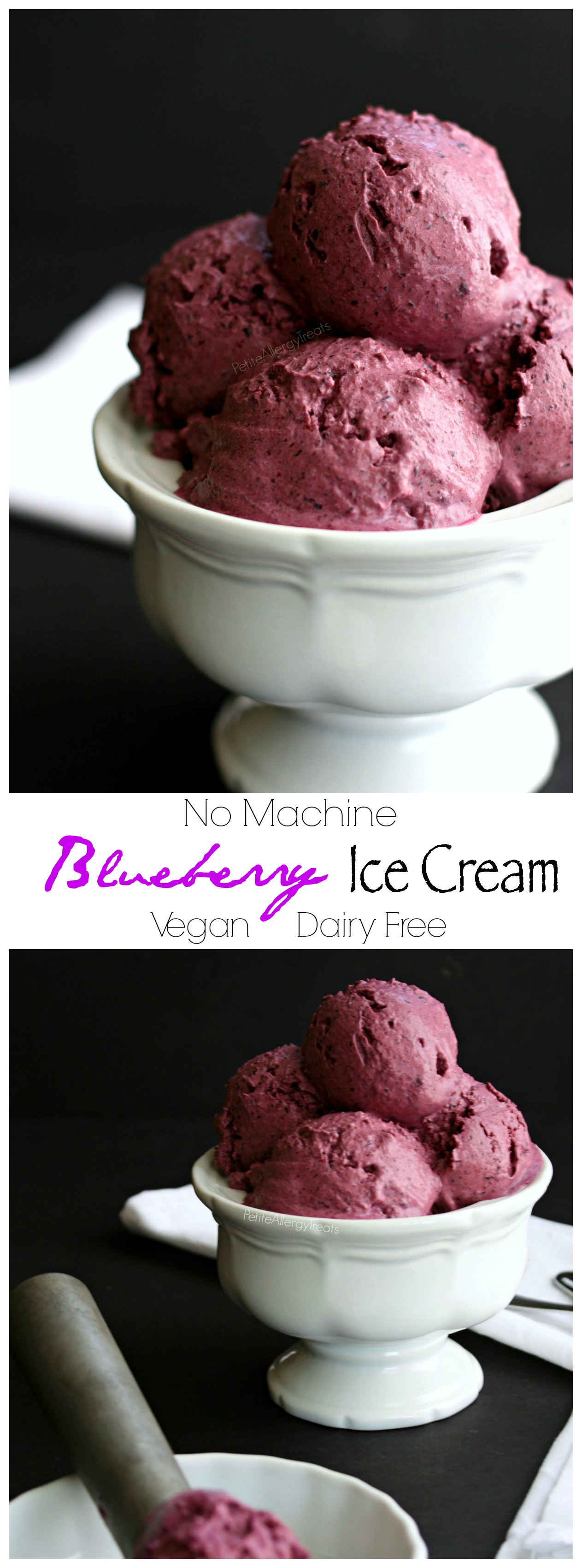 Blueberry Ice Cream- No Machine (dairy free vegan)- 3 ingredients make this creamy no machine required, treat bursting with real blueberries!