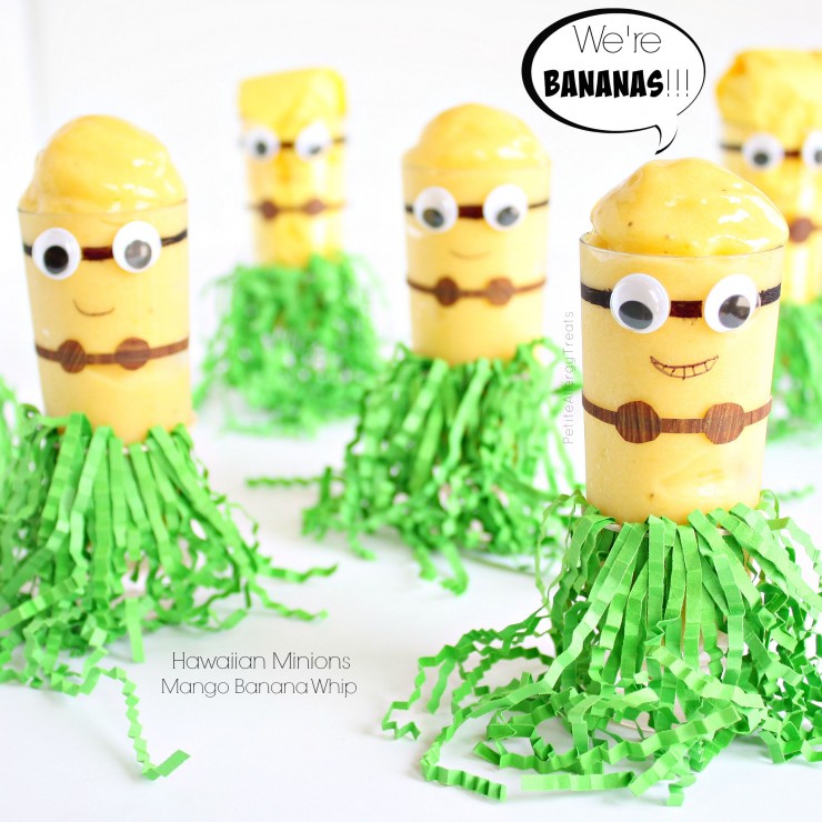 Hawaiian Minion Craft with Mango Banana Whip (dairy free)- Mango Banana flavored whip in a cute DIY Minion cup.  #SendSmiles #ad