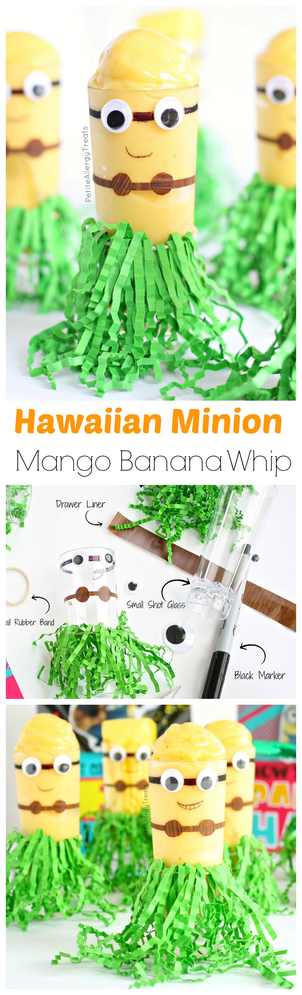 Hawaiian Minion Craft with Mango Banana Whip (dairy free)- Mango Banana flavored whip in a cute DIY Minion cup.  #SendSmiles #ad