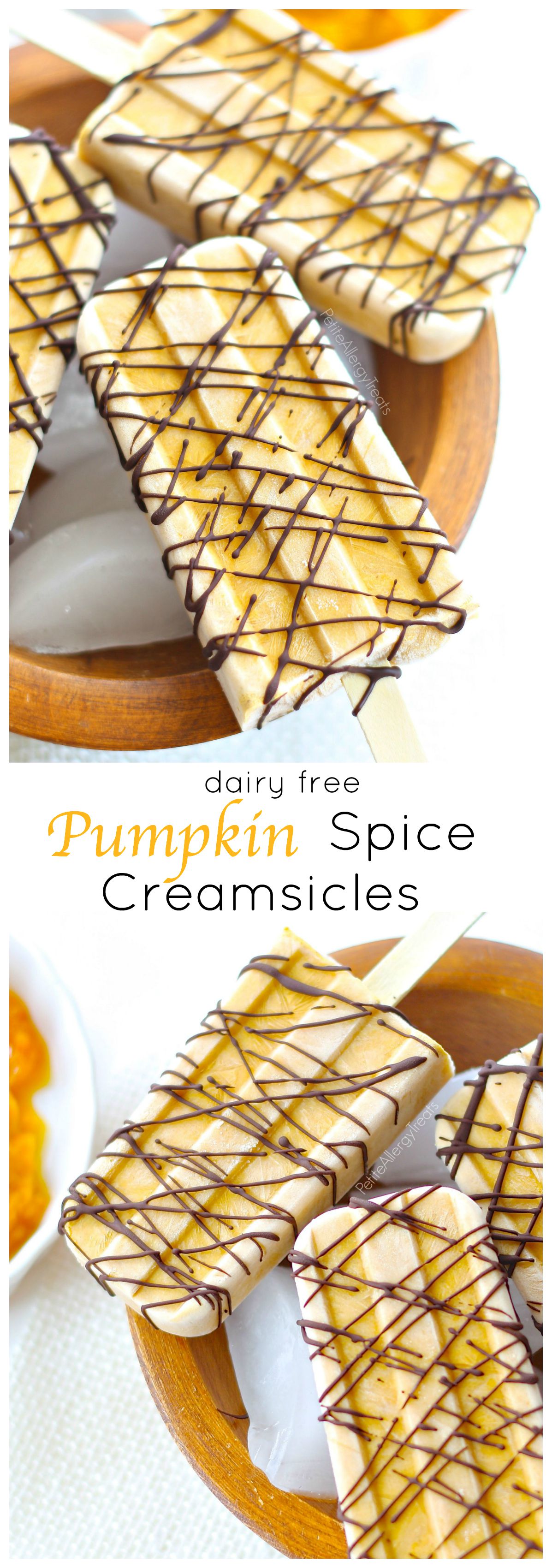 Pumpkin Pie Popsicles (dairy free Creamsicle)- It's pumpkin pie on a stick! For all pumpkin spice lovers!
