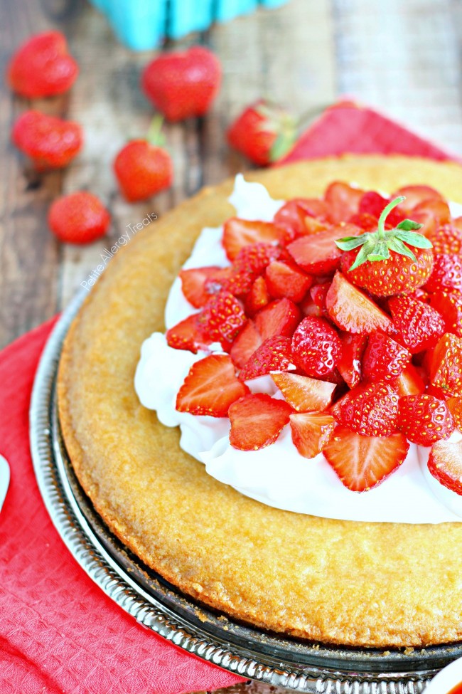 Strawberry Shortcake (gluten free dairy free vegan) Delicious fresh strawberries on sweet gluten free cake!