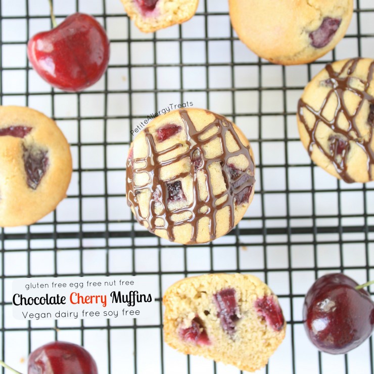 Chocolate Cherry Muffins (gluten free Vegan) Sweet cherries with whole grain gluten free flour makes these muffins irresistible! #tothefullest