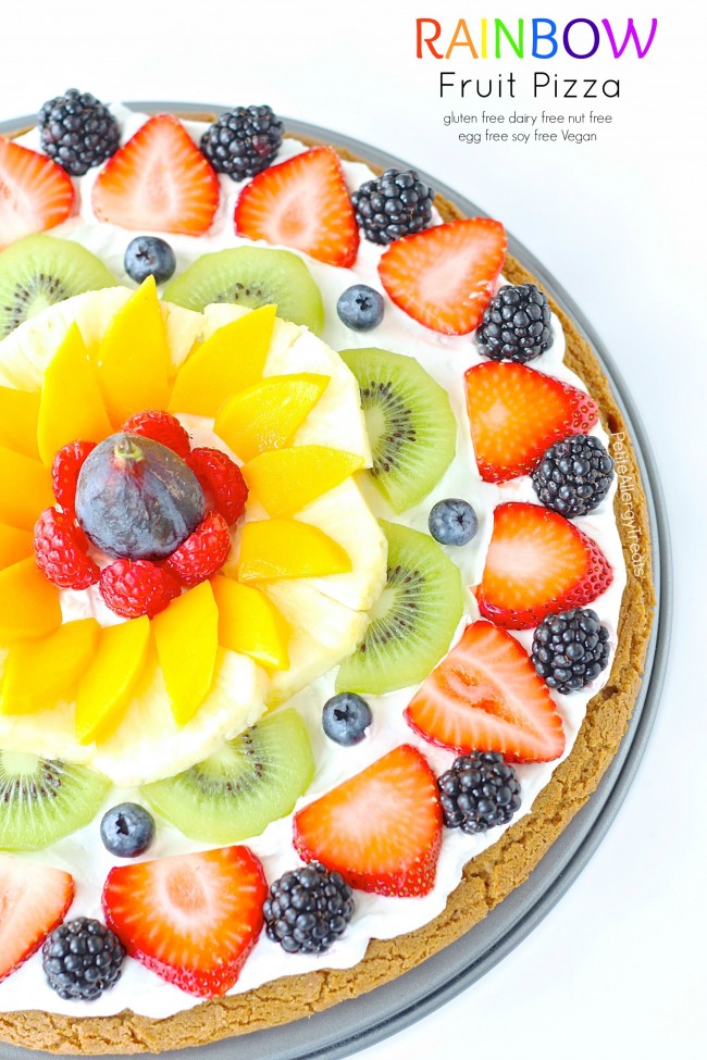 Rainbow Fruit Pizza (dairy free gluten free Vegan)- Impress anyone with a dairy free gluten free rainbow fruit pizza made with whole grains. #tothefullest