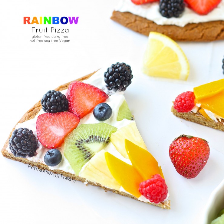 Rainbow Fruit Pizza (dairy free gluten free Vegan)- Impress anyone with a dairy free gluten free rainbow fruit pizza made with whole grains. #tothefullest