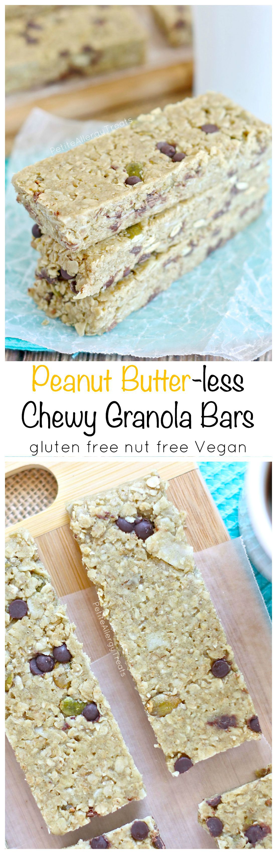 Chewy Granola Bars Peanut Butter-free (nut free gluten free Vegan) A soft chewy granola bar with all the flavor of peanut butter but made nut-free!