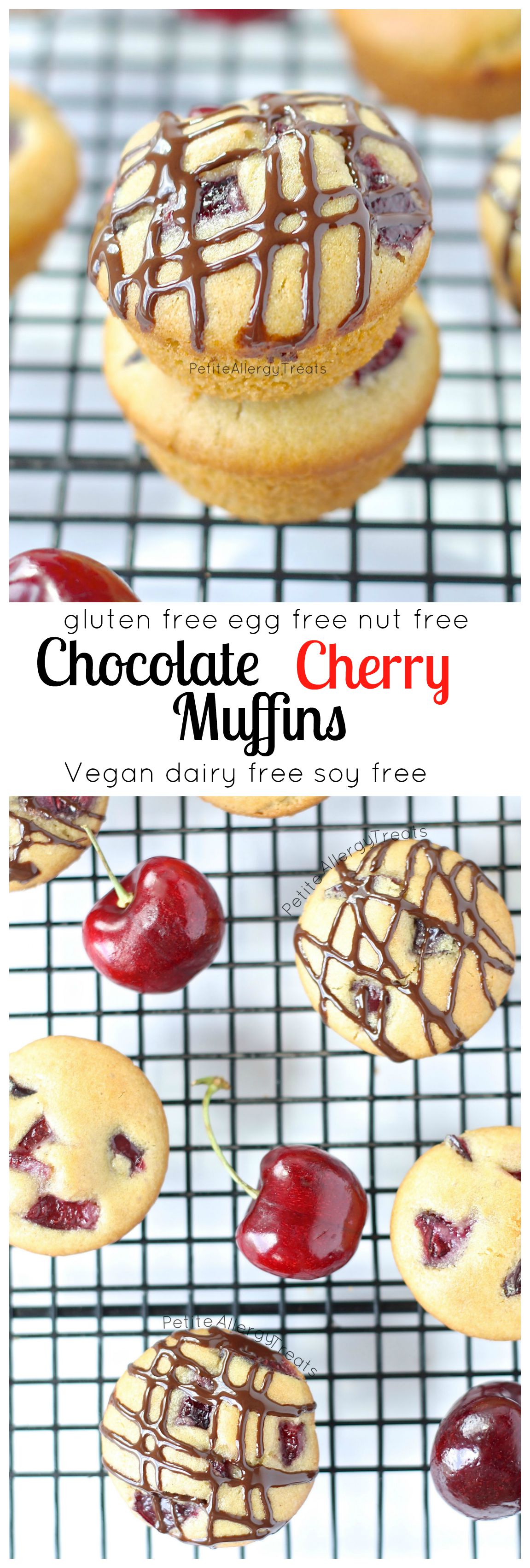 Chocolate Cherry Muffins (gluten free Vegan) Sweet cherries with whole grain gluten free flour makes these muffins irresistible! #tothefullest