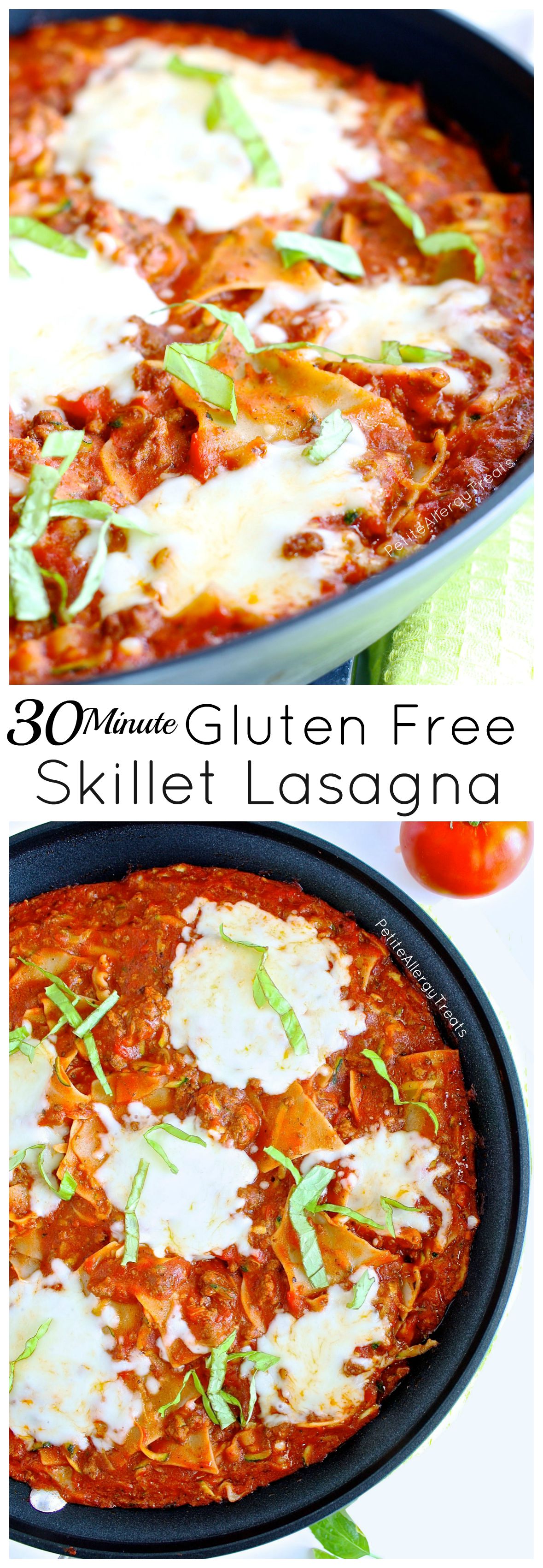 Gluten Free Skillet Lasagna- Ready in 30 minutes, this easy skillet meal is a perfect weeknight dinner!