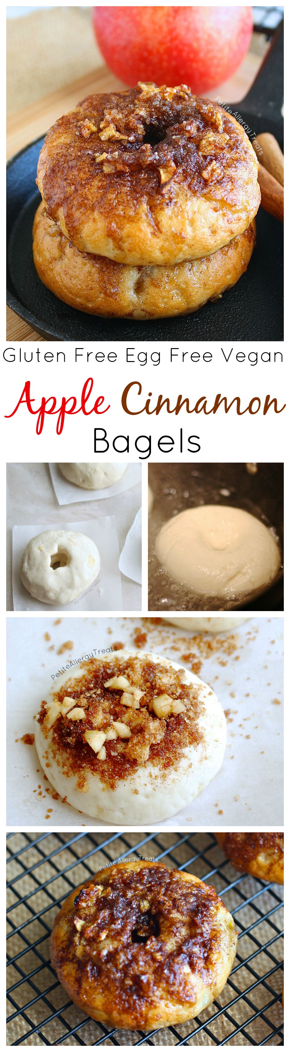 Gluten Free Cinnamon Apple Bagels (egg free vegan) Gluten free bagels never tasted so good! Bite into a bagel with sweet apples with a cinnamon top crunch! 