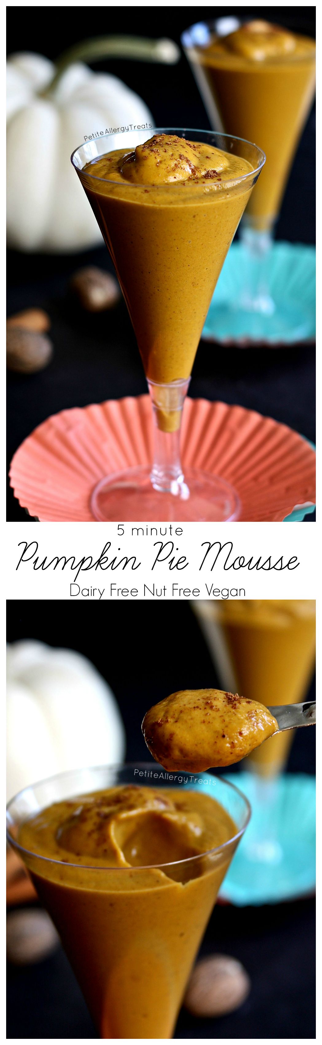 Pumpkin Pie Mousse (dairy free vegan nut free) Ready in 5 minutes, this healthy mousse is filled with all the pumpkin spice found in pumpkin pie!