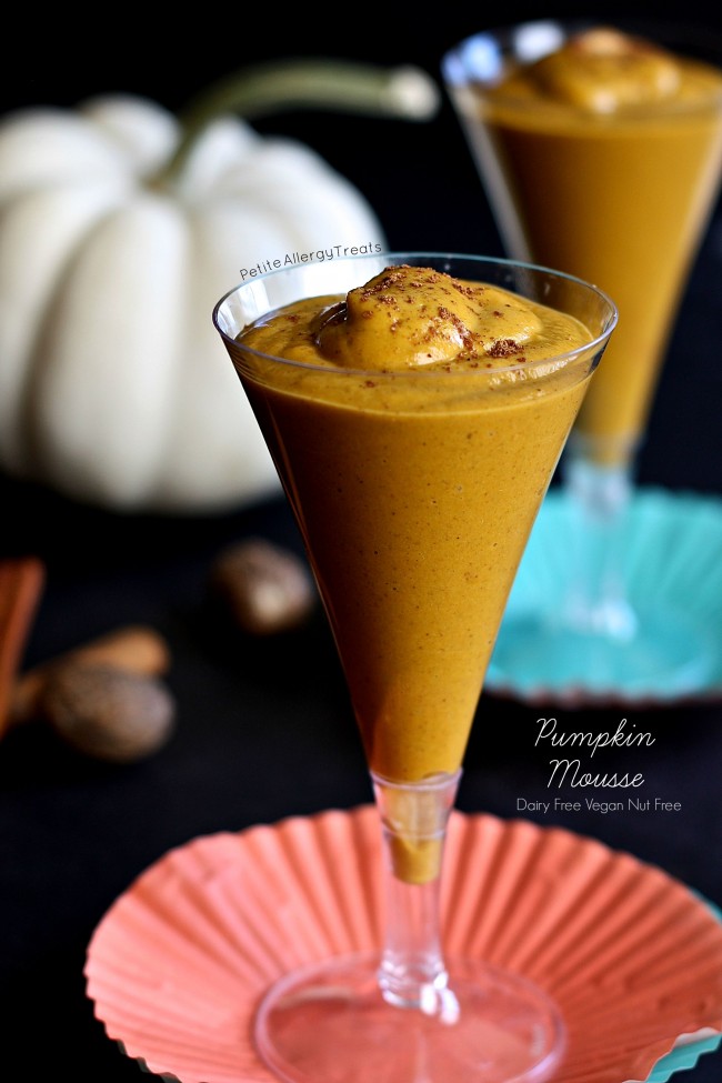 Pumpkin Pie Mousse (dairy free vegan nut free) Ready in 5 minutes, this healthy mousse is filled with all the pumpkin spice found in pumpkin pie!