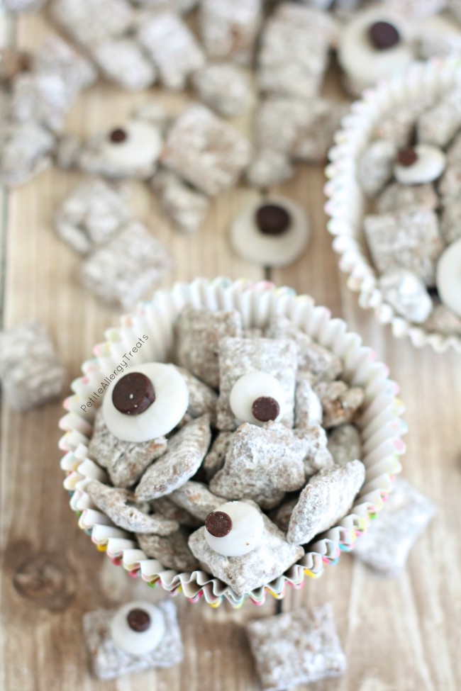 Nut Free Muddy Buddies Monster Munch (gluten free dairy free)- Classic treat with googly eyes and made peanut free, allergy friendly for classrooms