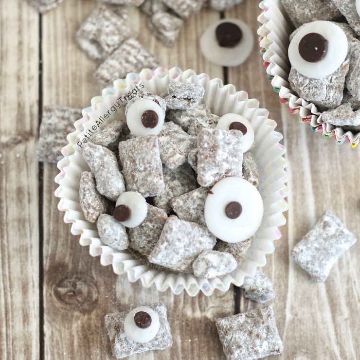 Nut Free Muddy Buddies Monster Munch (gluten free dairy free)- Classic treat with googly eyes and made peanut free, allergy friendly for classrooms