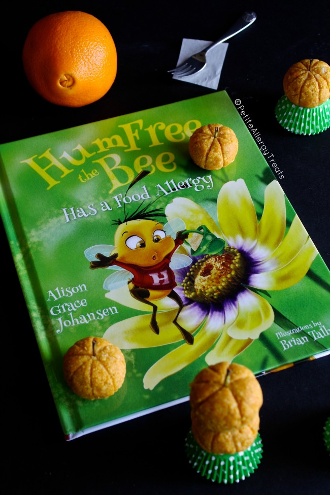Coconut Orange Macaroons (gluten free vegan dye free) These cute pumpkins are really orange flavored coconut macaroons! Naturally colored and allergy friendly. Plus read about HumFree Bee Has a Food Allergy