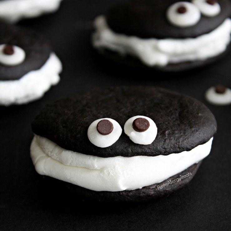 Gluten Free Whoopie Pies (egg free dairy free vegan-option) Easy marshmallow filled chocolate cakes, a lighter whoopie pie!