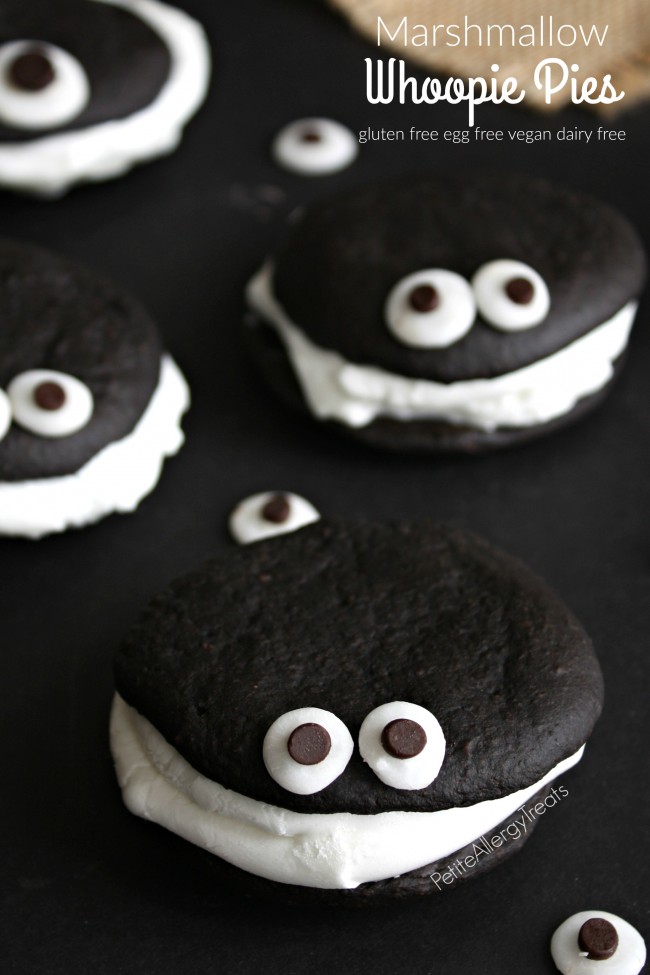 Gluten Free Whoopie Pies (egg free dairy free vegan-option) Easy marshmallow filled chocolate cakes, a lighter whoopie pie!