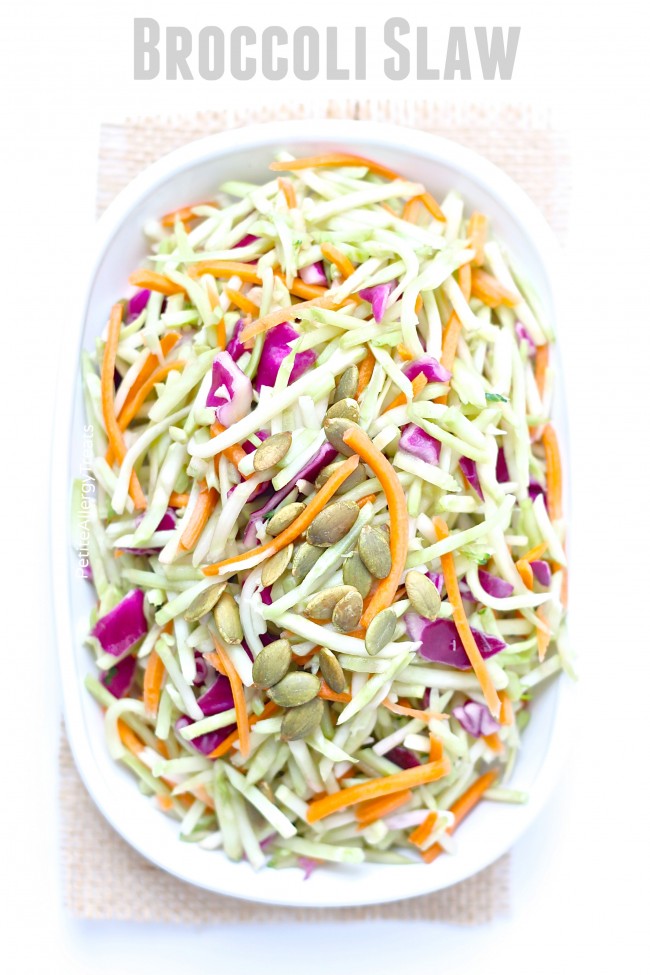 Broccoli Slaw (dairy free Vegan)- Light and healthy coleslaw made from broccoli stalks tossed in a light oil vinegrette 