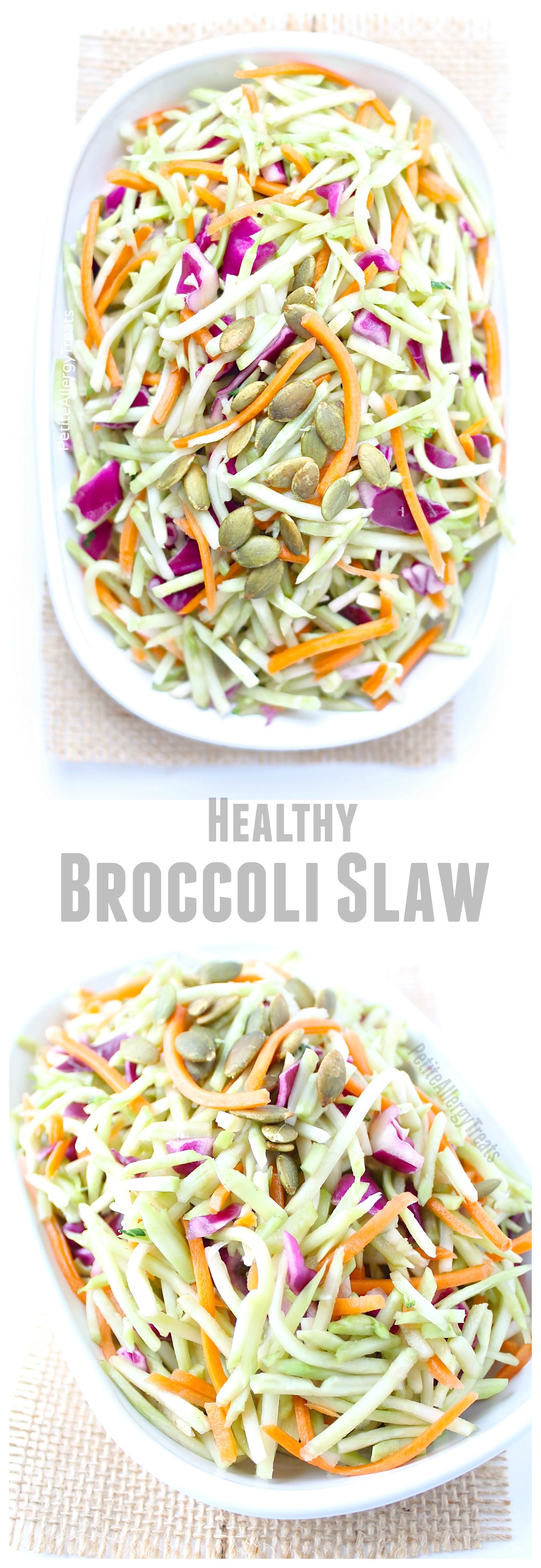 Broccoli Slaw (dairy free Vegan)- Light and healthy coleslaw made from broccoli stalks tossed in a light oil vinegrette 