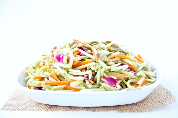 Broccoli Slaw (dairy free Vegan)- Light and healthy coleslaw made from broccoli stalks tossed in a light oil vinegrette 