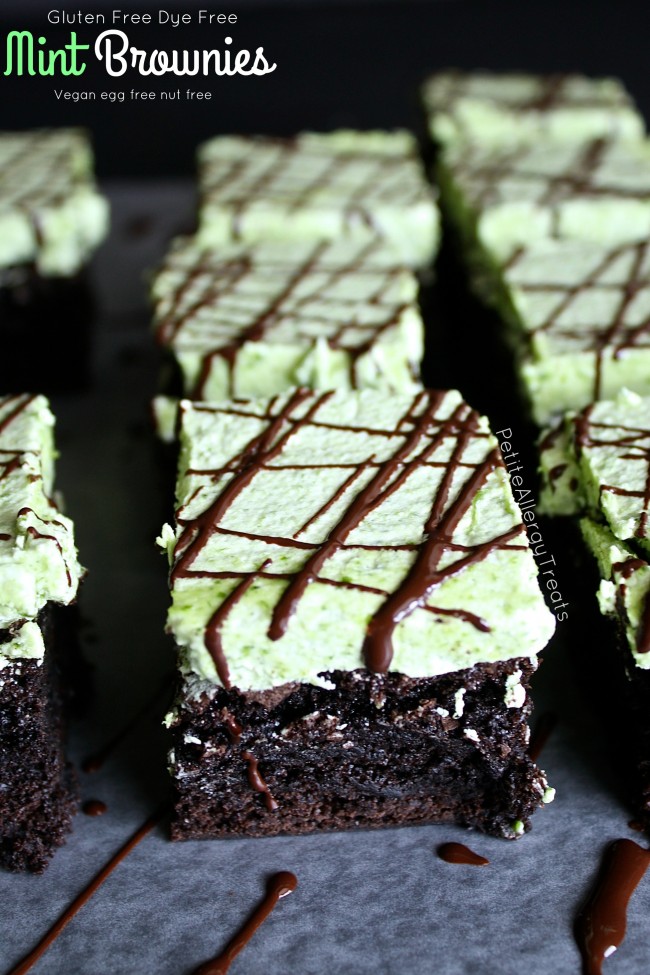 Gluten Free Mint Brownies (Vegan egg free)- Indulge in a fudgy mint chocolate brownie! Naturally colored green.