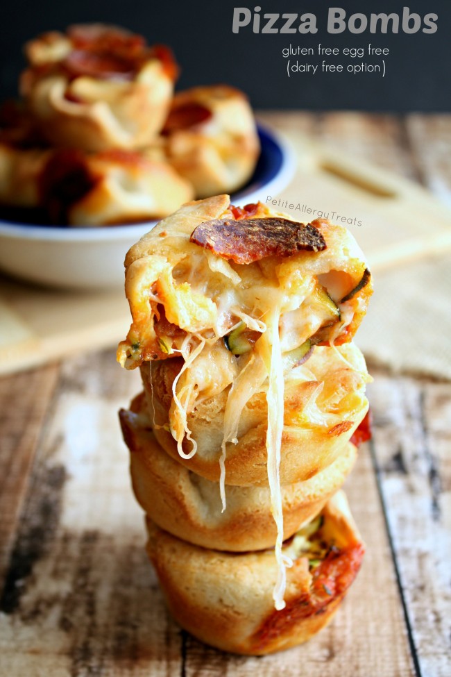 Pizza Bombs (gluten free egg free)- Pizza pockets filled with gooey cheese and vegetables
