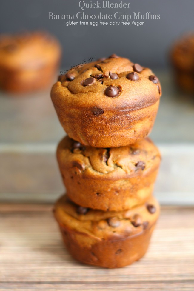 Gluten Free Blender Muffin Recipe Banana Chocolate Chip (dairy free Vegan)- Quick and easy breakfast full of bananas, avocado, and seed butter!