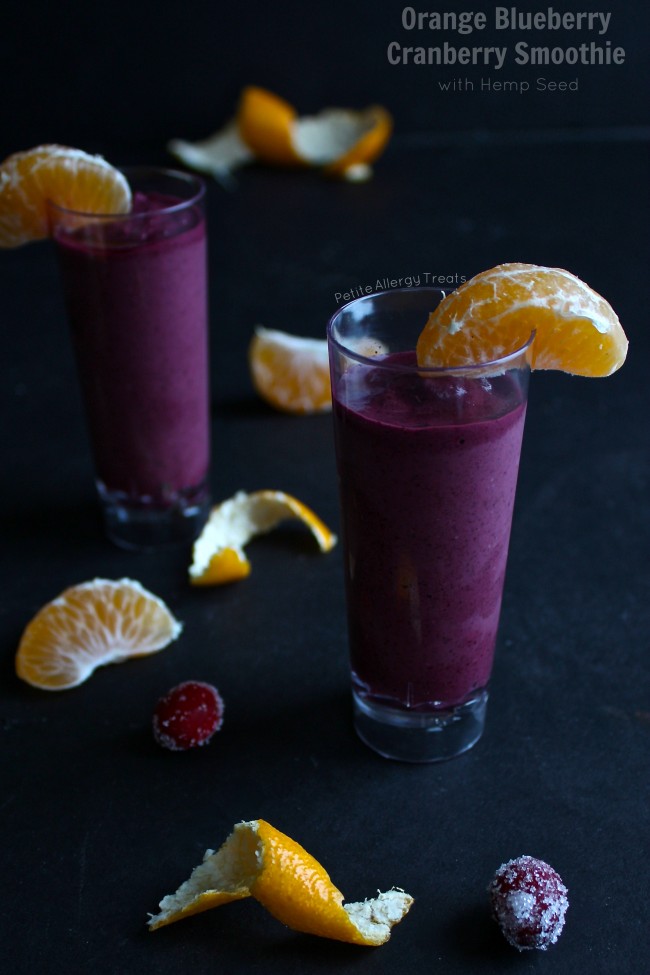 Orange Blueberry Cranberry Smoothie (with hemp seeds)- Easy breakfast smoothie full of rich antioxidants and protein.