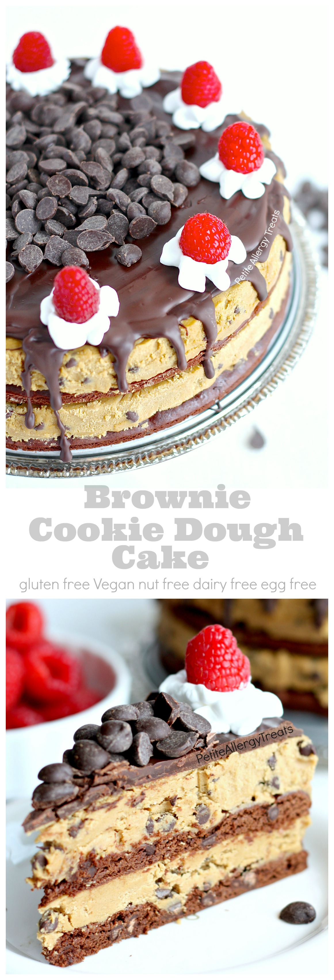 Cookie Dough Brownie Cake (Gluten Free Dairy Free) Recipe- Grab a slice of decadent brownie cookie dough cake! This cake is food allergy friendly too- egg free dairy free nut free soy free and Vegan #eatfreely, #ad