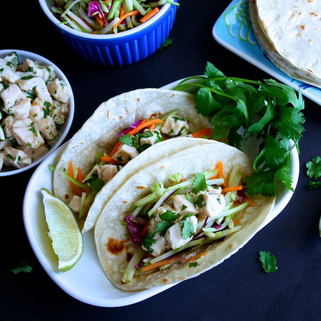 Gluten Free Chicken Taco Cilantro Lime Recipe (gluten free)- Super easy dinner made with rotisserie chicken and ready in under 30 minutes! 