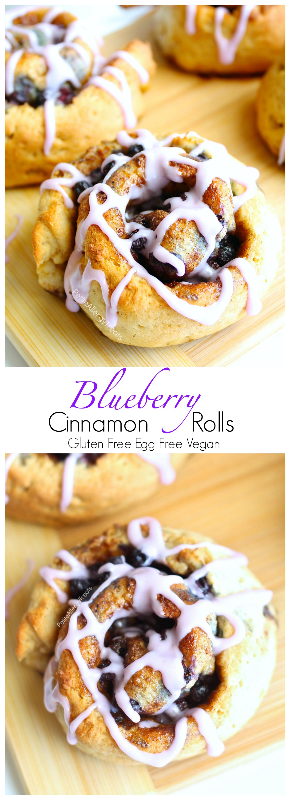 Gluten Free Blueberry Cinnamon Rolls Recipe (Gluten Free Vegan dairy free egg free)- Soft and sweet gluten free cinnamon buns with real blueberries. Hard to believe they are dairy free and food allergy friendly too!