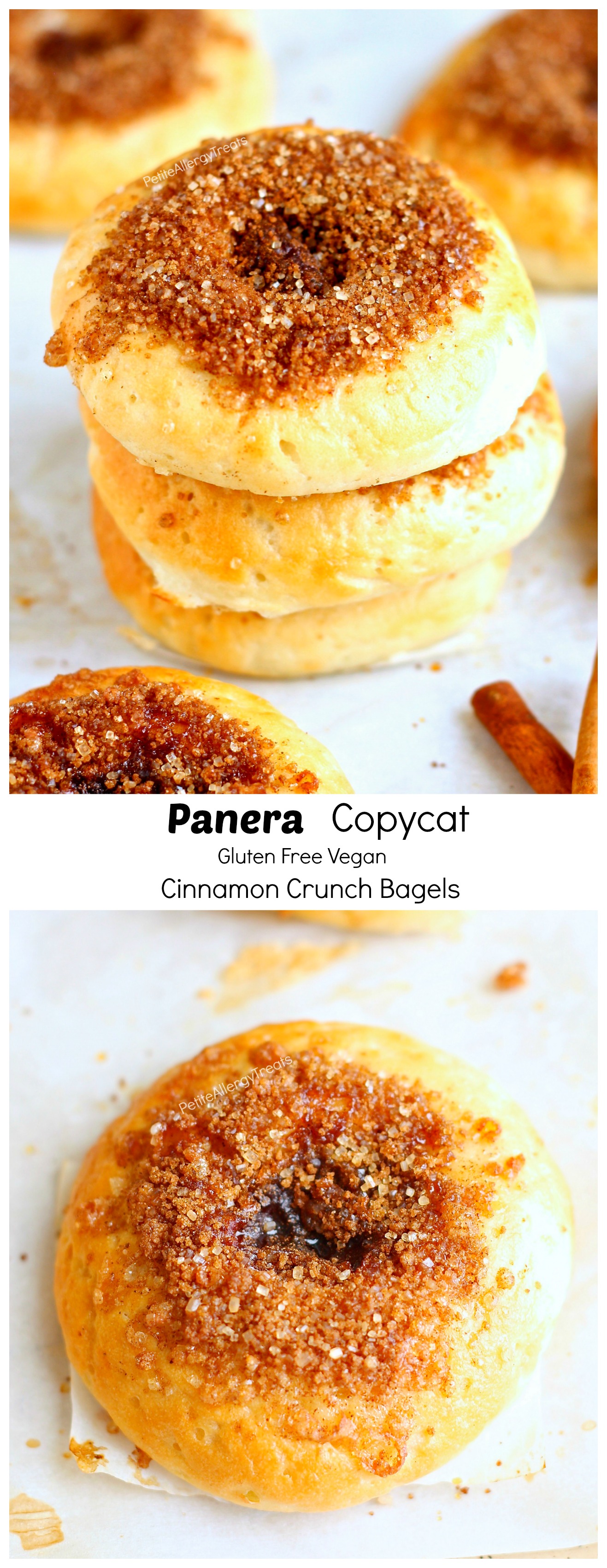 Gluten Free Copycat Cinnamon Crunch Panera Bagels ( Vegan) - Crunchy Panera cinnamon crunch bagels turned gluten free egg free and vegan! You can now enjoy bagels again