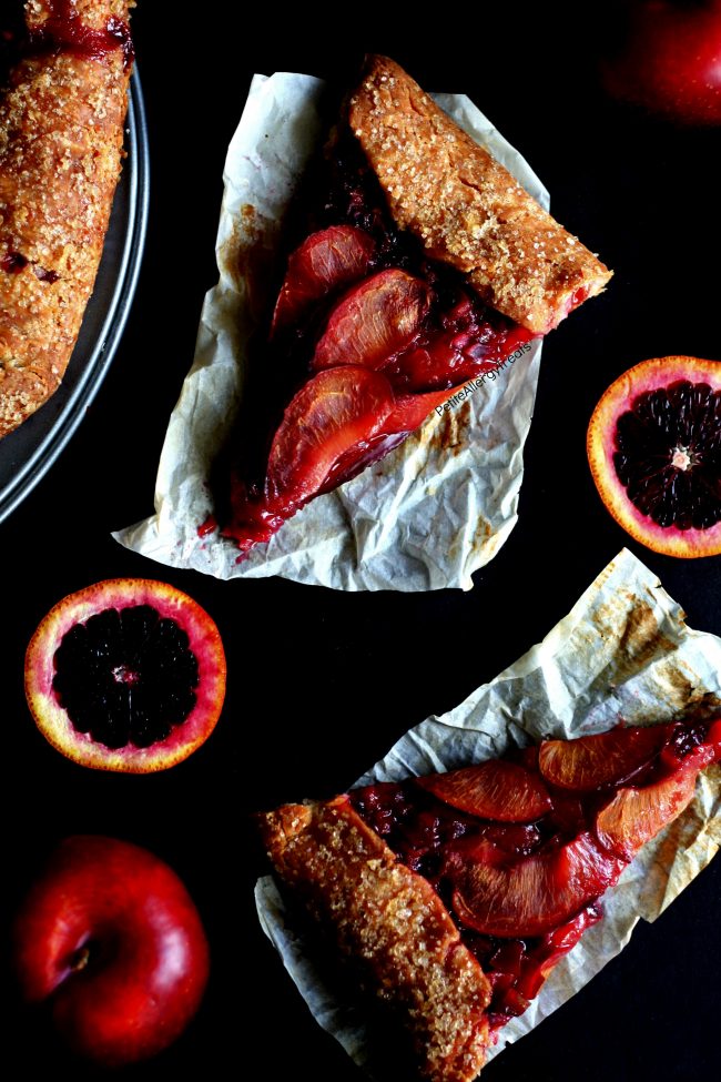 Gluten Free Pie Plum Blood Orange Recipe (vegan dairy free)- Easy rustic galette filled with sweet plums and tart blood oranges