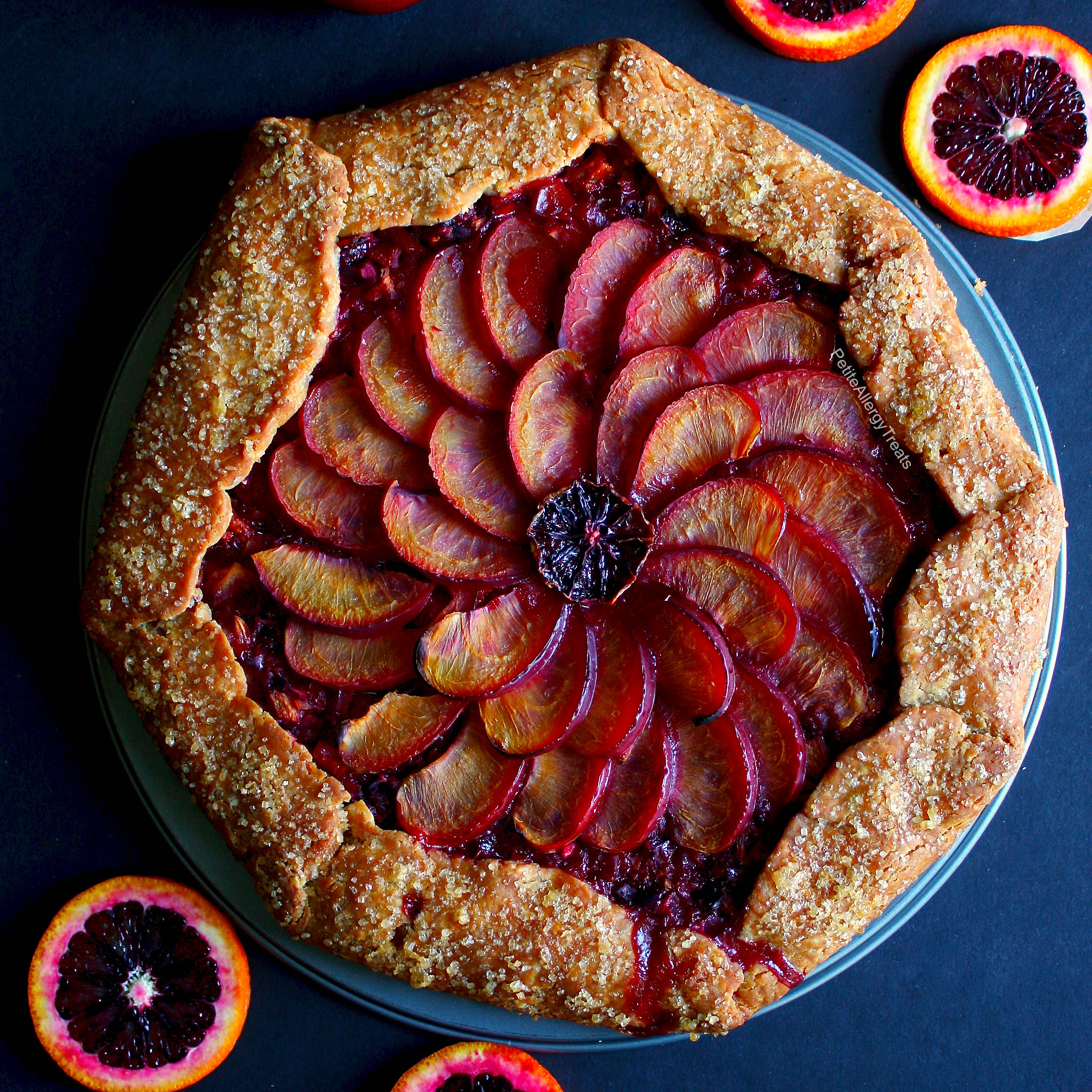 Gluten Free Plum Pie Recipe (vegan dairy free)- Easy rustic galette filled with sweet plums and tart blood oranges
